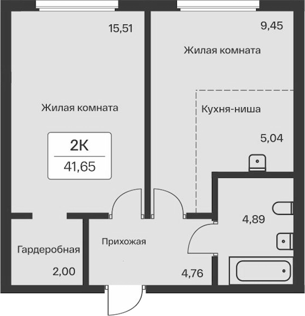 1-комнатная квартира 41.65 м², 1/11 эт., ЖК «Расцветай в Янино»